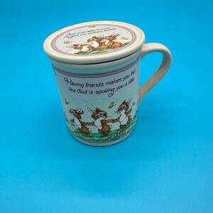 Vintage 1986 Hallmark Mug Mates Ann Wilson Woodland Bunny Mug with Coaster Lid